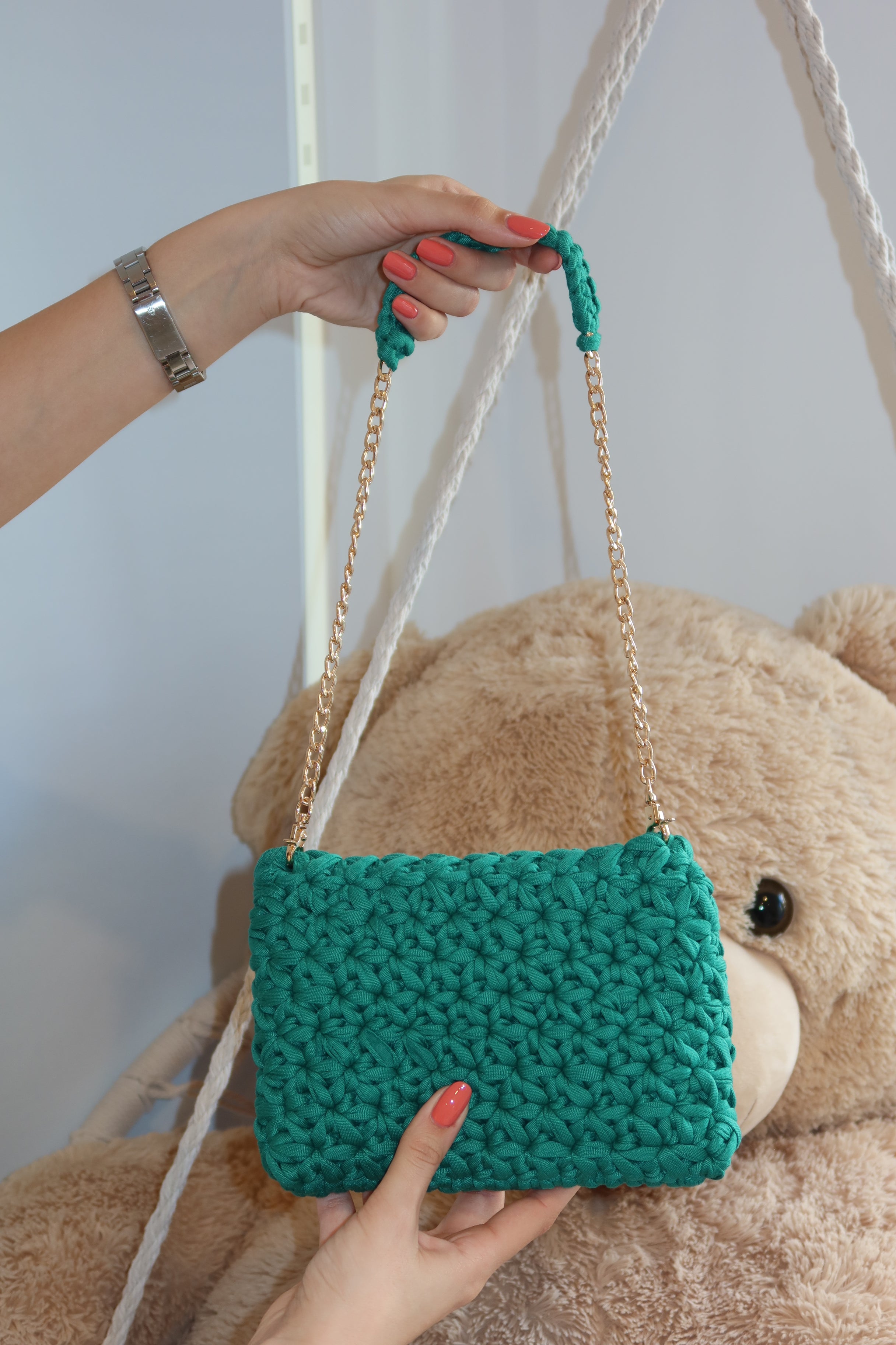 Borsa crochet verdone con Catetenina