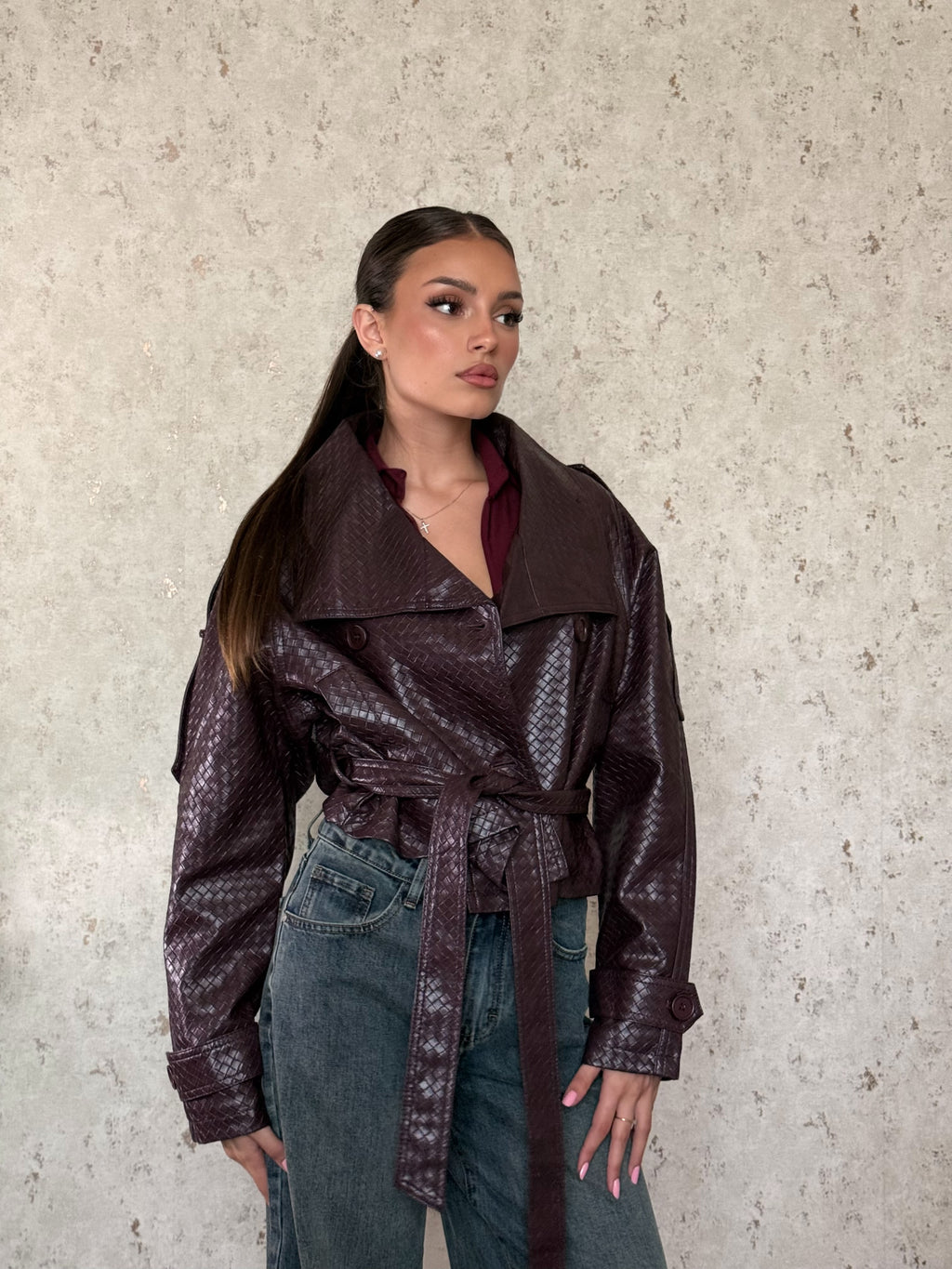 Mini trench bottega eco-pelle bordeaux