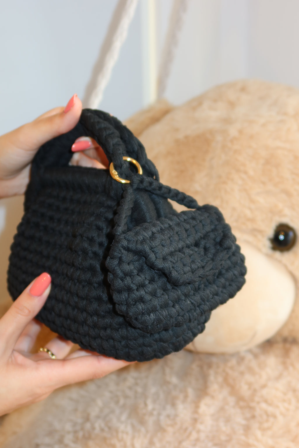 Borsa crochet nera con portamonete