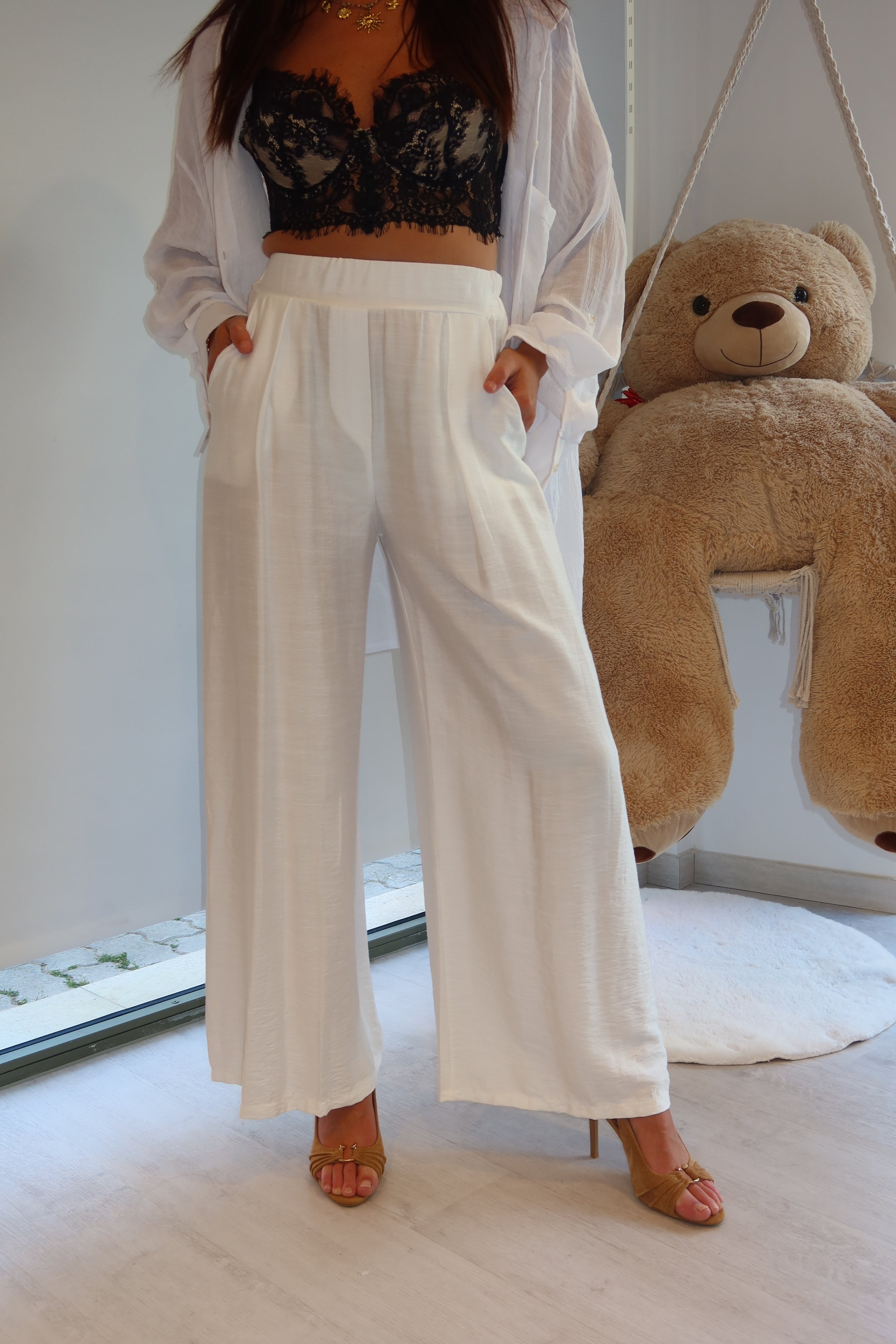 Pantalone lino bianco