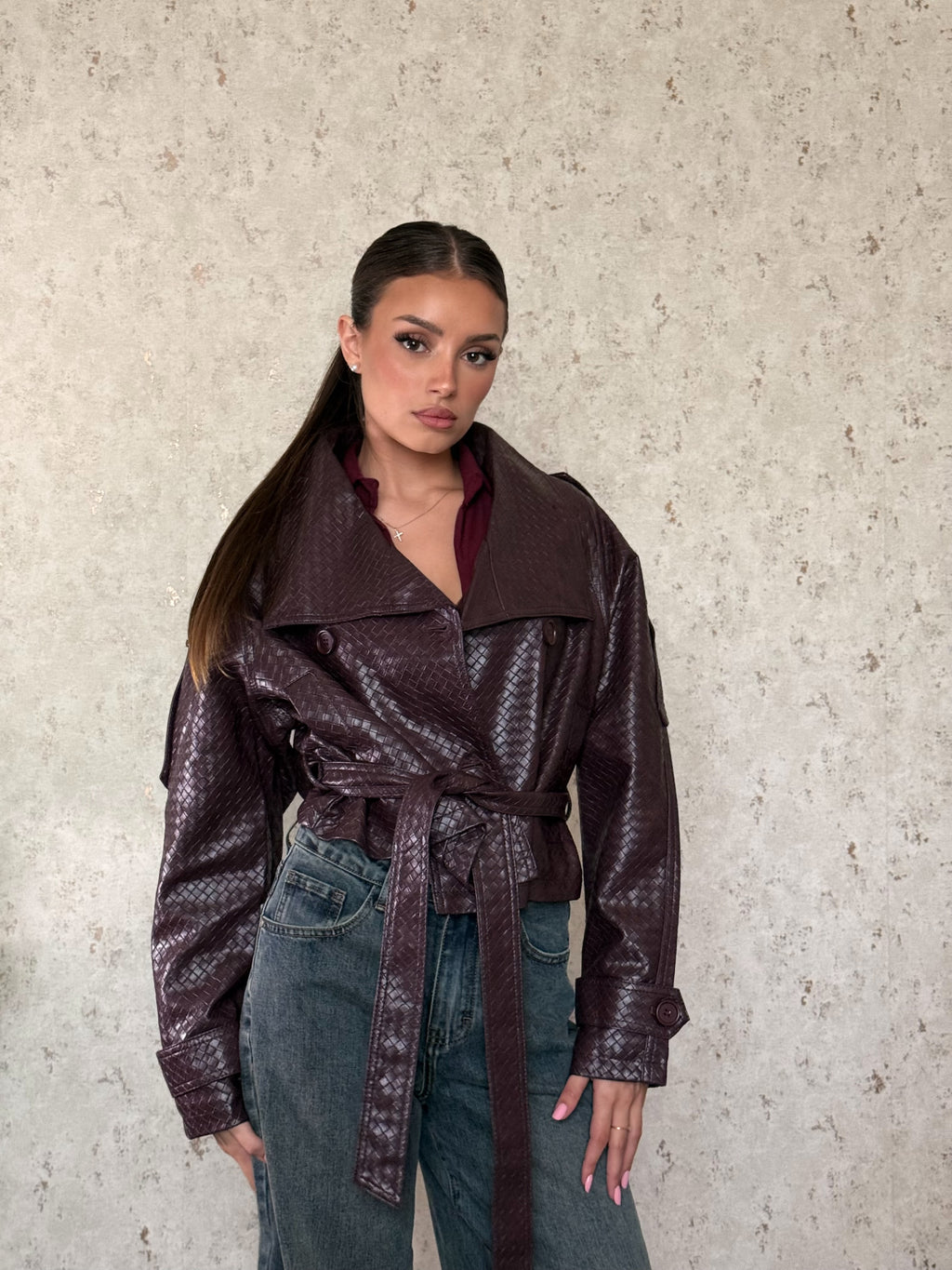 Mini trench bottega eco-pelle bordeaux