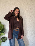 Giacca blazer marrone gessata