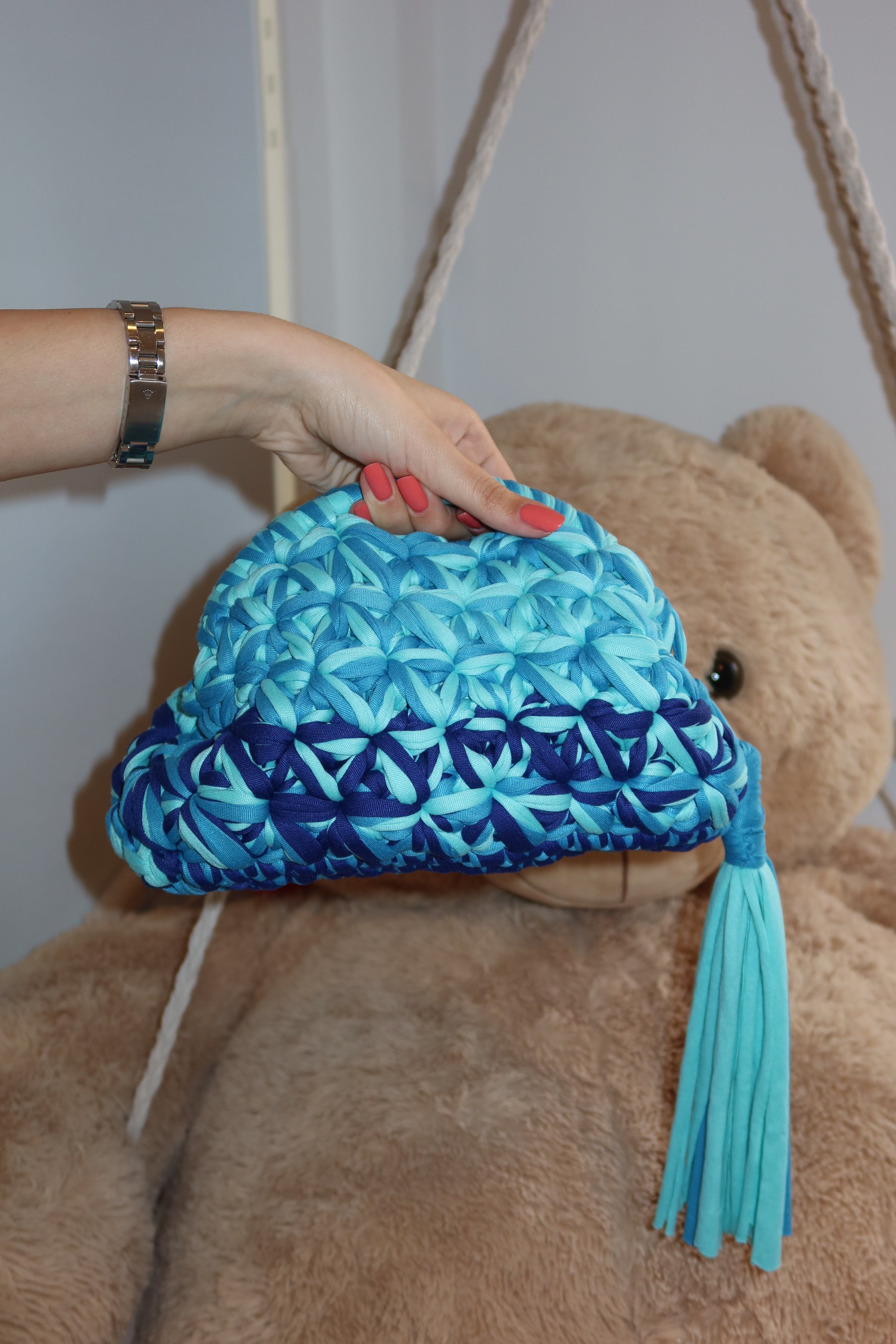 Borsa crochet mix azzurra