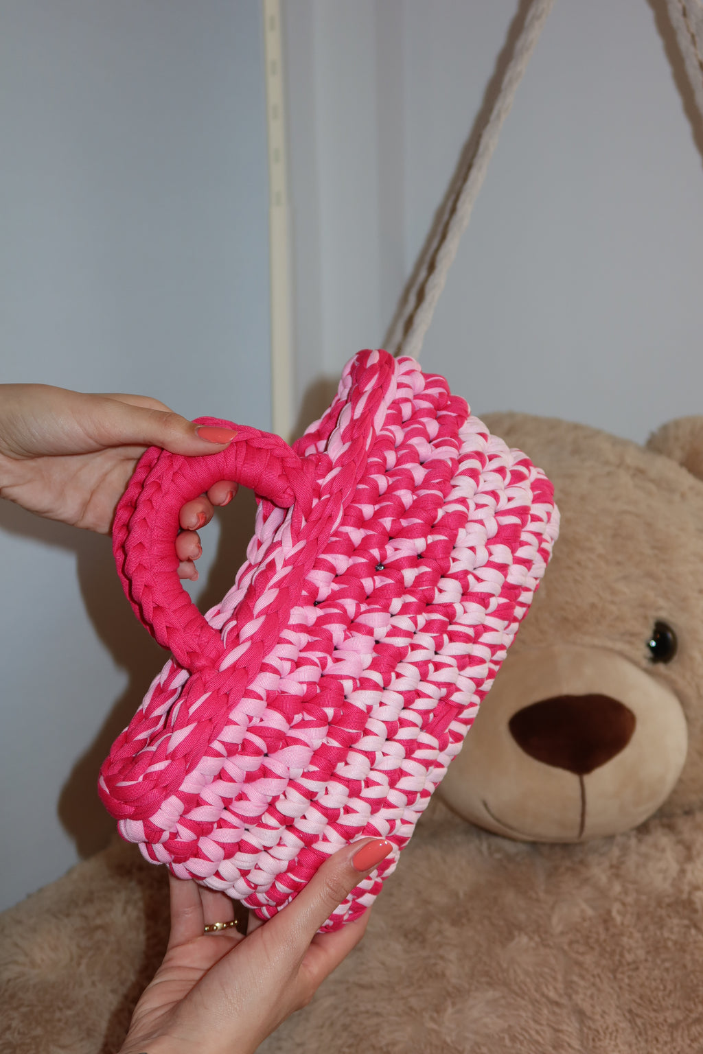 Borsa crochet rosa mix