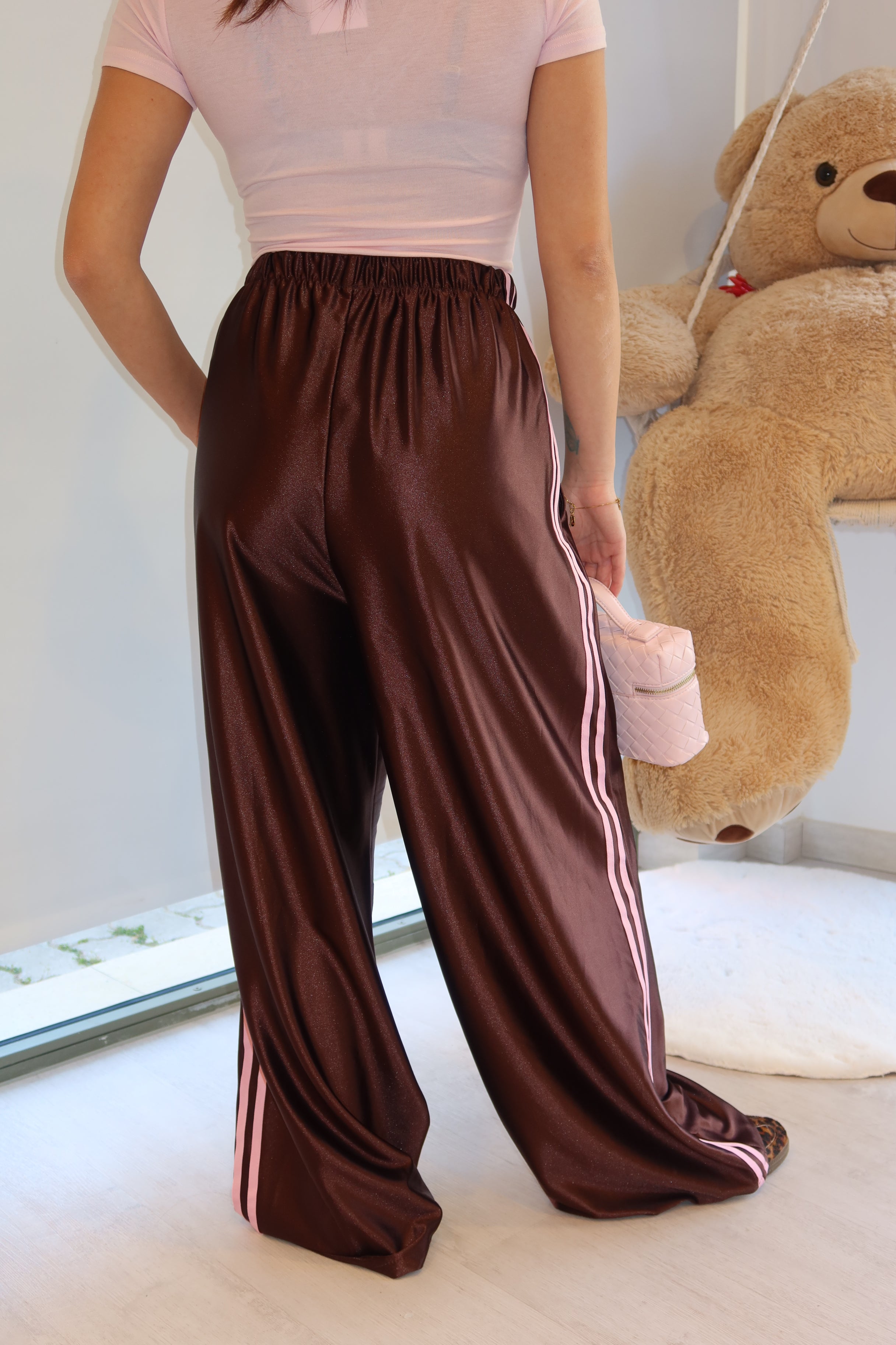 Pantalone elasticizzato satin marrone