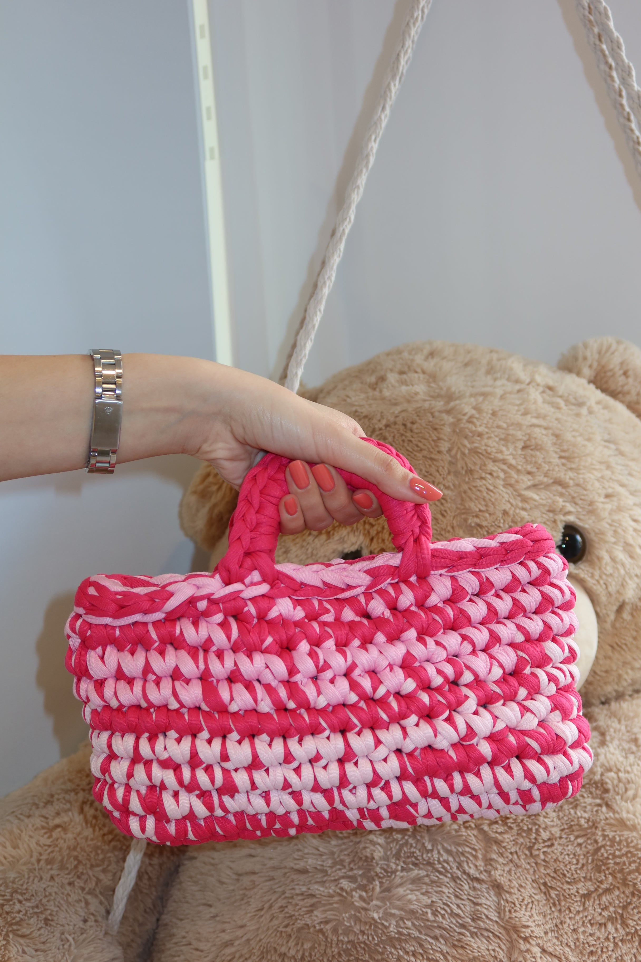 Borsa crochet rosa mix