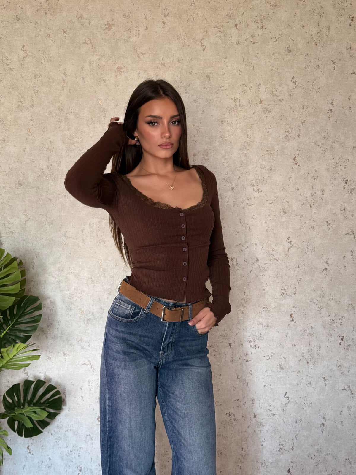 Maglia costina marrone