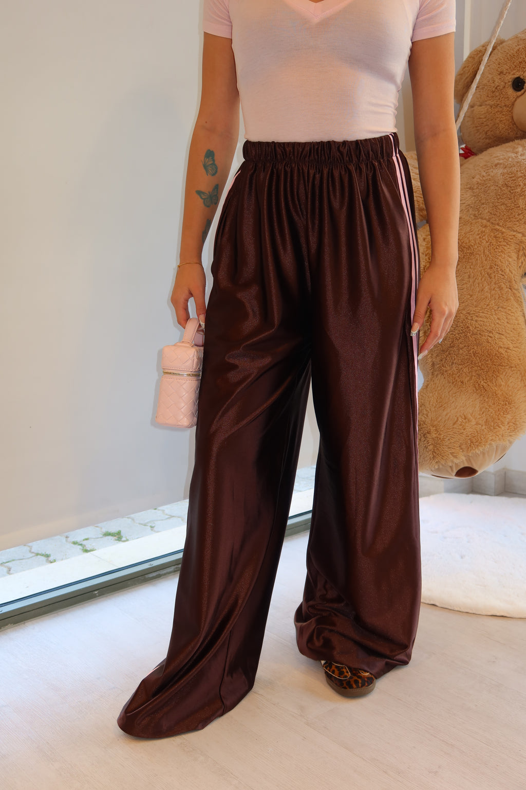 Pantalone elasticizzato satin marrone