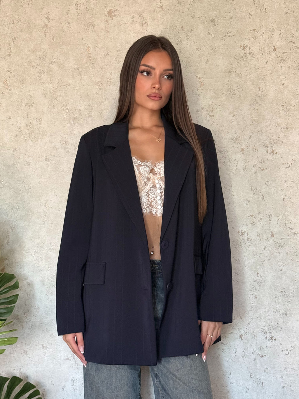 Giacca blazer gessata blu
