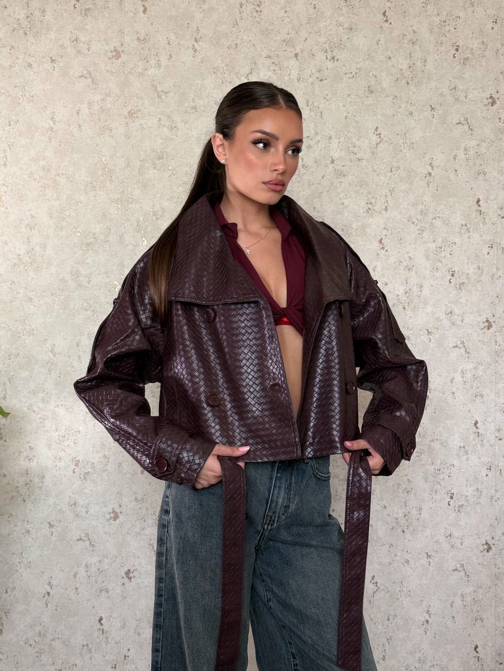 Mini trench bottega eco-pelle bordeaux