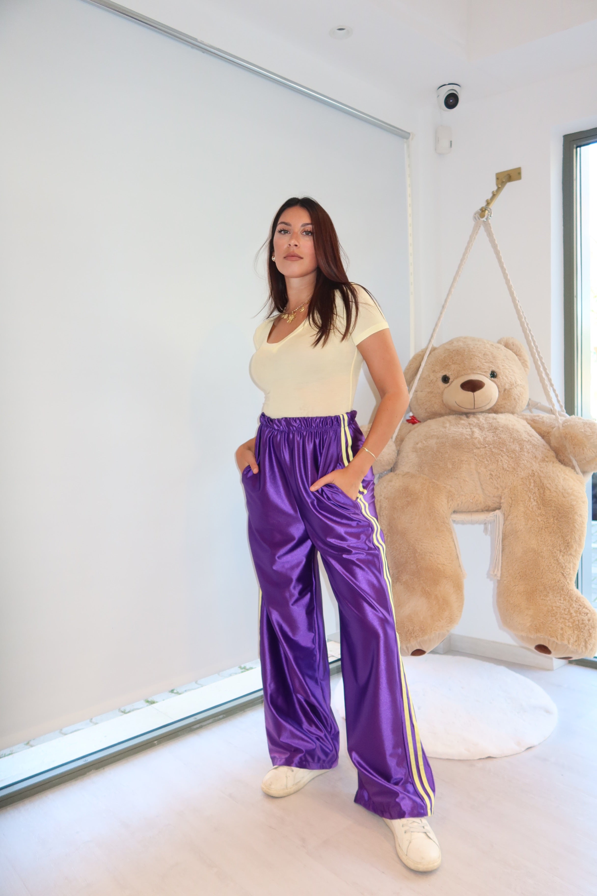 Pantalone elasticizzato satin viola