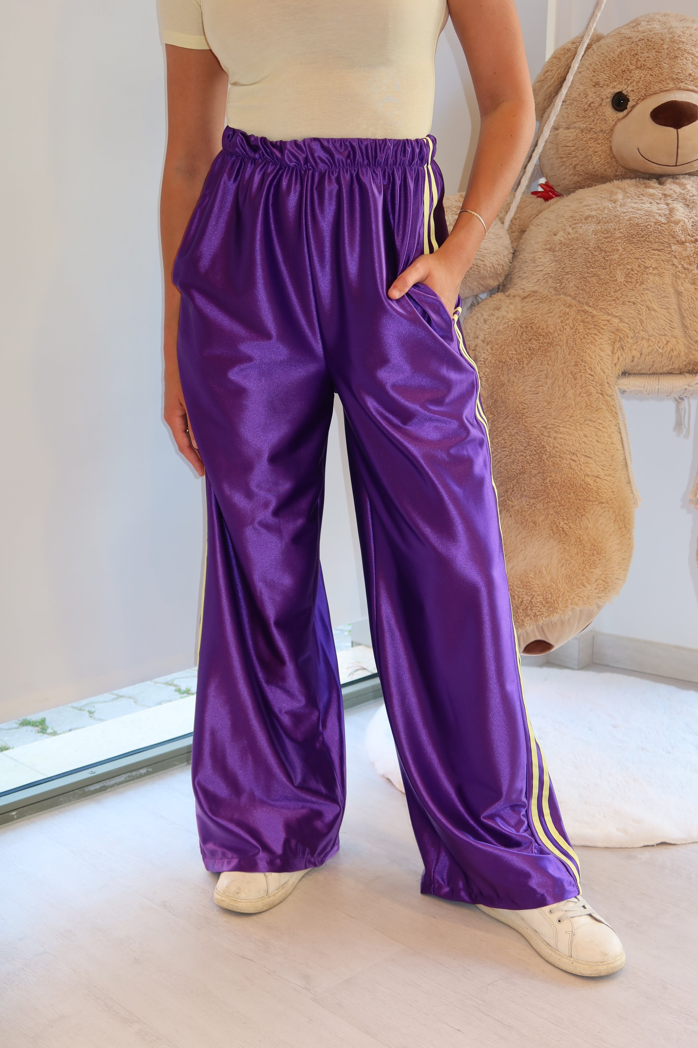 Pantalone elasticizzato satin viola