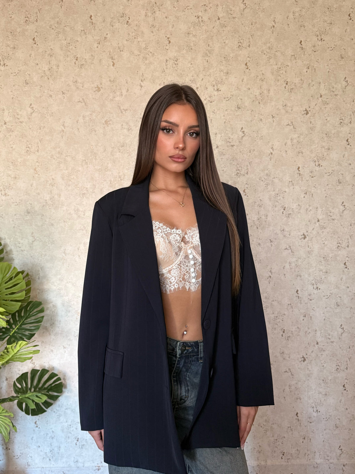 Giacca blazer gessata blu