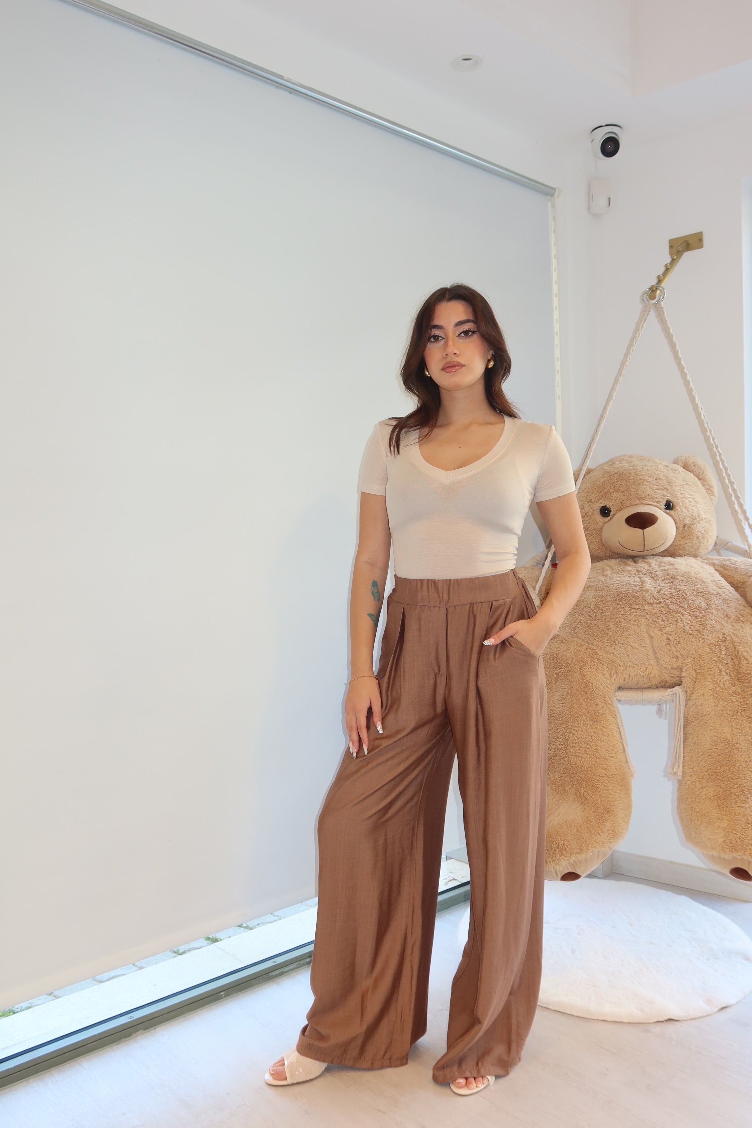 Pantalone lino nocciola
