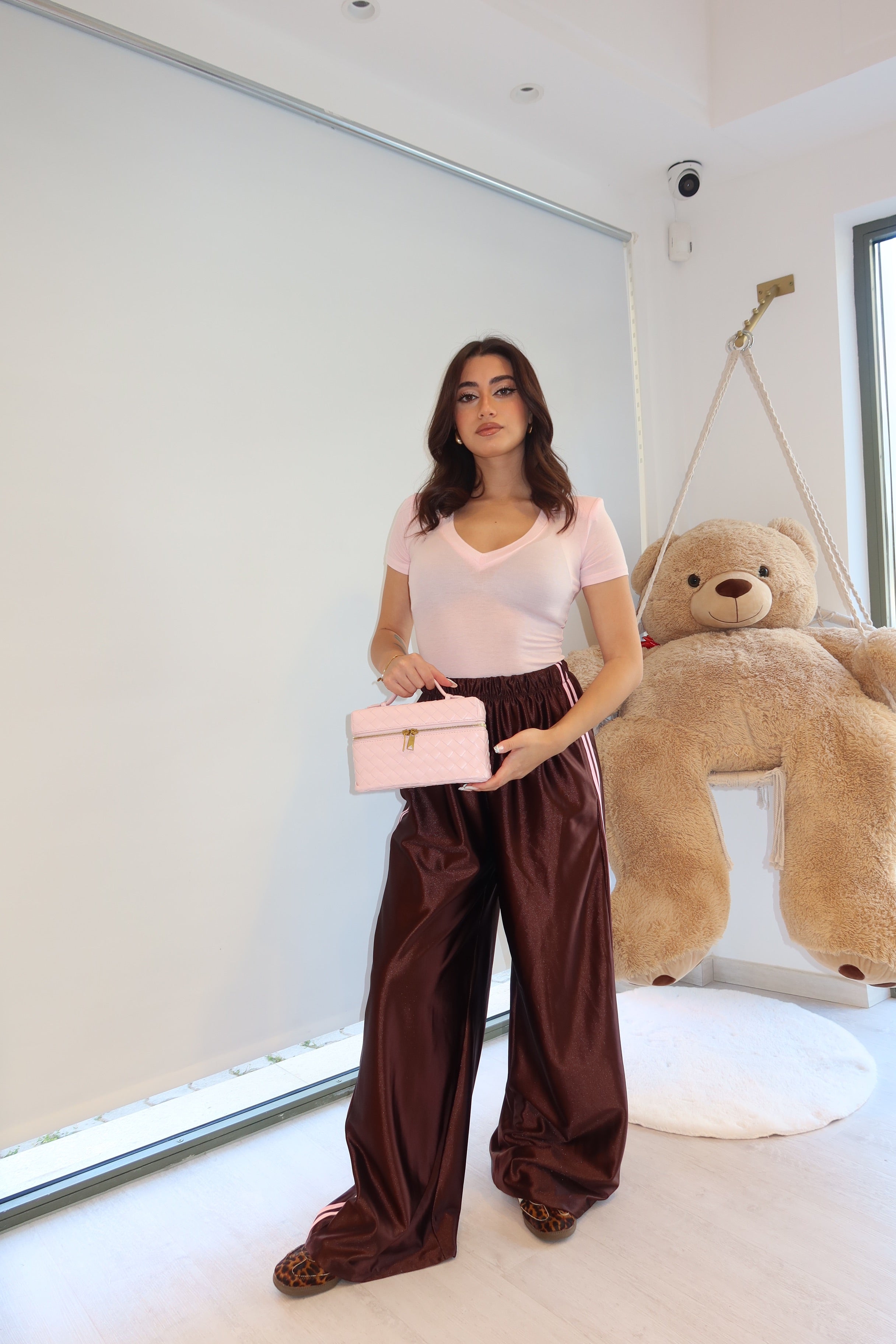 Pantalone elasticizzato satin marrone