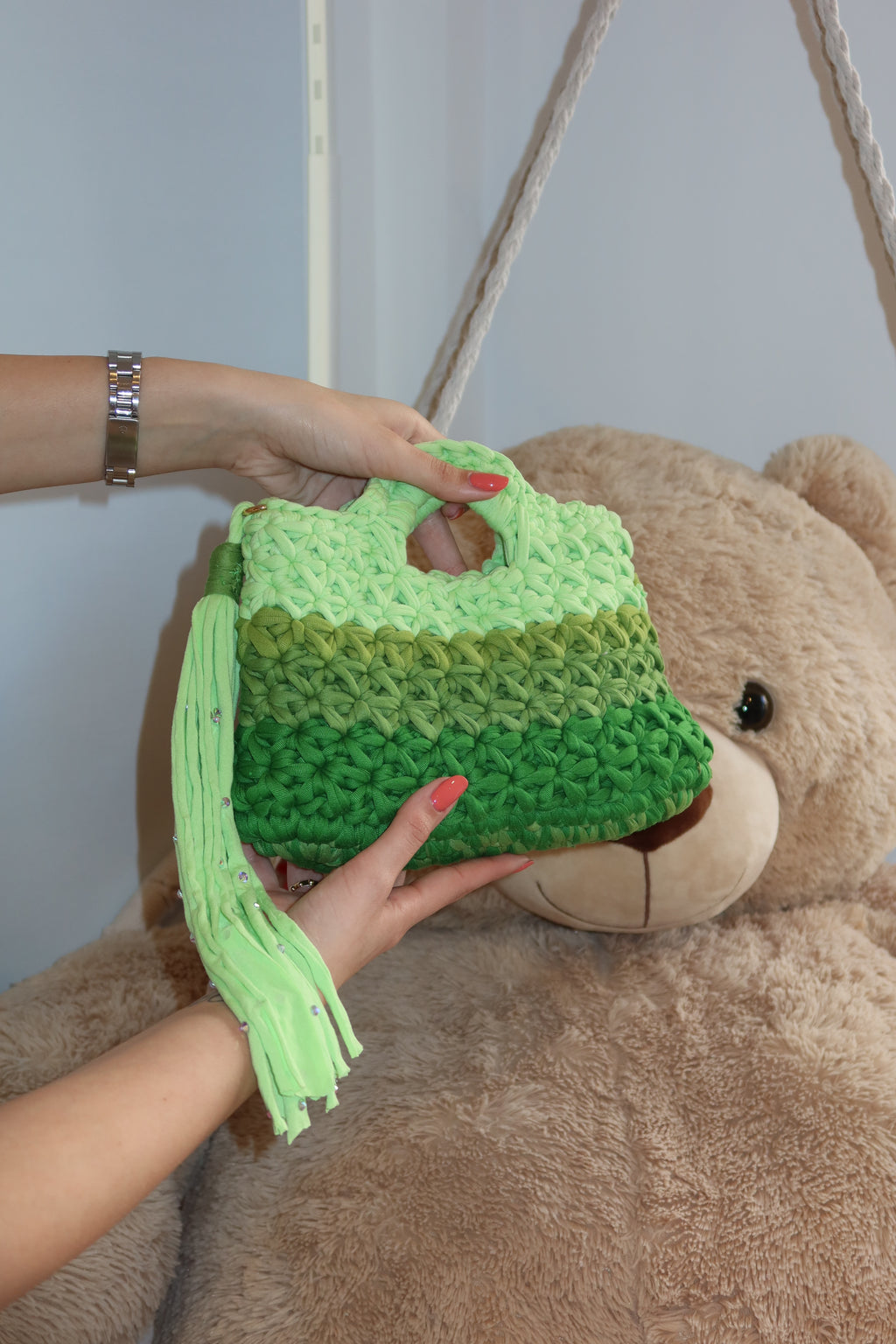 Borsa crochet con sfumature di verde