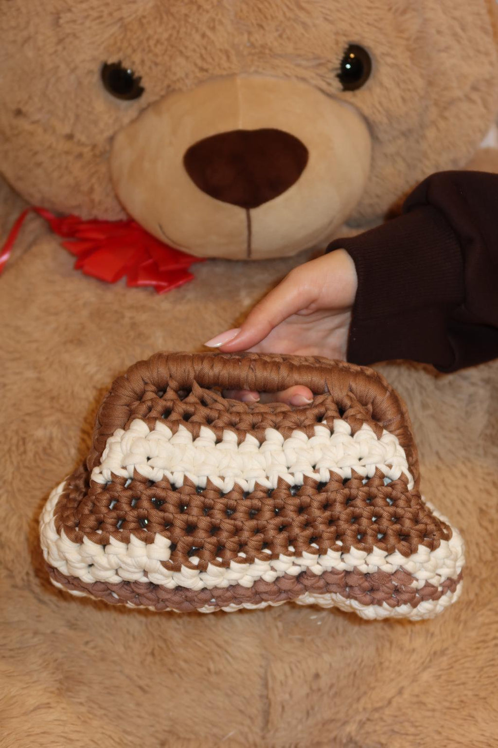 Mini pochette con striature bicolore